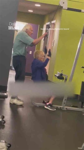 Elderly couple stays active with shared workout routine