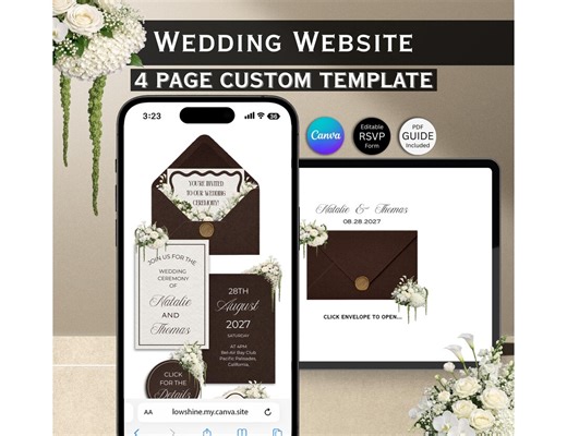 Brown and White Floral Wedding Website Template: Editable Canva Design (digital Download) - Etsy