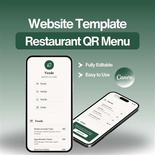 Editable QR Code Restaurant Menu Website Template for Canva, Digital Touchless Menu Café, Bar, Bistro, Food Truck Design - Etsy