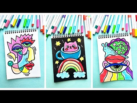 Relaxing ASMR Drawing 🐌🐱🌈🐦🎭🦁 (No Talking)