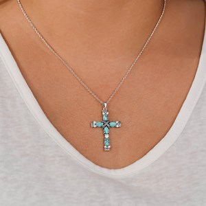 Turquoise Cross Necklace for Women, Sterling Silver Christian Pendant, Catholic Religious Baptism Gift, Cross Jewelry for Christmas Gift - Etsy