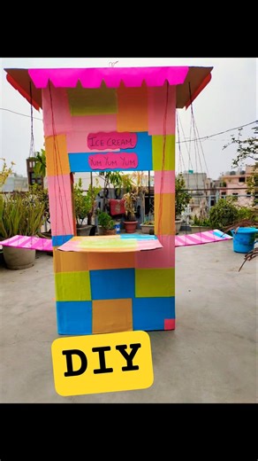 DIY- Ice cream shop for kids made of big carton. Hope you like my creativity 🤩 Icecream theme party