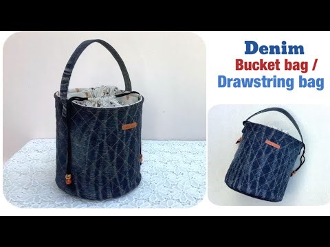 sewing diy denim bucket bags/drawstring tutorial, how to sew a small denim bucket bags tutorial