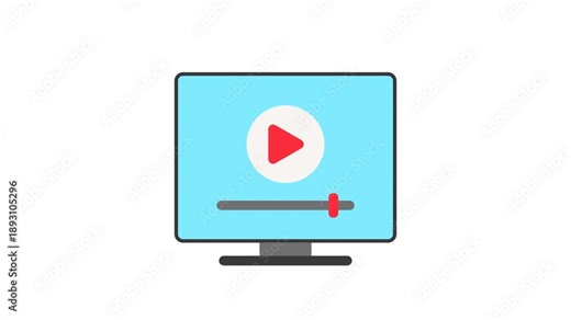 Video Player Flat Animation Cartoon Icon. 4K Video Transparent Alpha Channel. Editable Animated Icon Transparent Background.