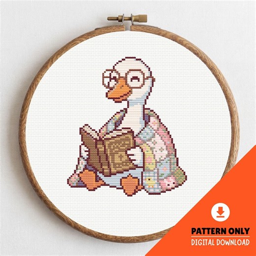 Goose Reading Book Cross Stitch Pattern PDF, Beginner Friendly - Etsy