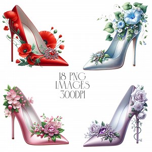 Floral Stiletto Shoe Clipart, Watercolor PNG Graphics (digital Download) - Etsy