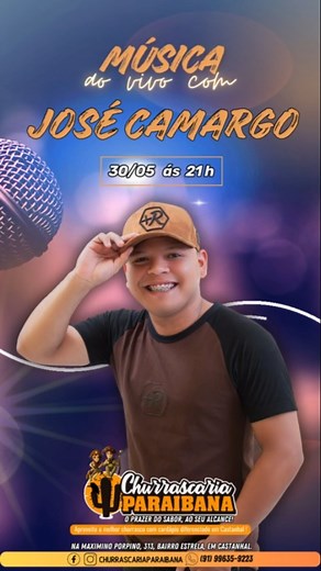 Sexta-feira (30/05) tem música ao vivo na Churrascaria Paraibana. A noite vai ser animada com a boa música de José Camargo e você não pode perder! As 21h esperamos por você na Paraibana. "Vem ne mim Sexta-feira sua linda". #notíciavirtual #Castanhal #Churrascaria | Notícia Virtual | Facebook