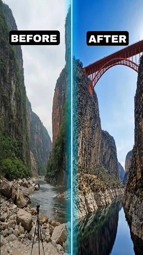 Massive Arch Bridge Construction Across Canyon | From Ground to Giant Timelapse