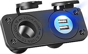 Jtron 1-Socket Cigarette Lighter Power Adapter DC Outlet Splitter 2.1A Waterproof Dual USB Slot Socket for RV Car Boat (Black)