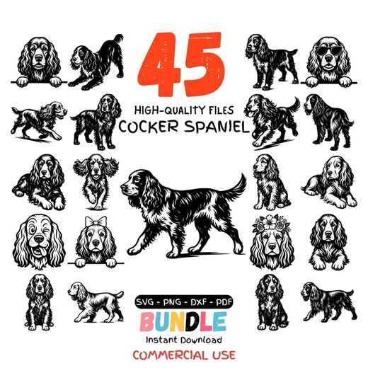 Cocker Spaniel SVG Bundle | Dog Clipart PNG Dxf PDF | Cocker Spaniel Cut Files for Cricut Silhouette | Pet Lover Gift | Commercial Use - Etsy