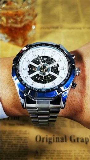 WINNER Classic Skeleton Watch for Men Luminous Hands Mechanical Watches Stainless Steel Strap Luxury