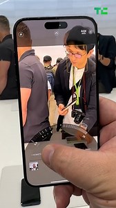 Apple’s new iPhone 15 Pro Max up close. 5x optical zoom close. Take a closer look at the new iPhone 15 Pro and Pro Max here: https://tcrn.ch/3rcZqFQ #AppleEvent | TechCrunch