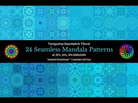 24 Turquoise Seamless Floral Mandala Patterns – Elegant Digital Design Set