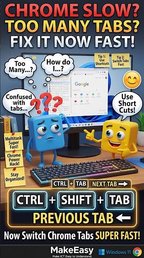 Switch Chrome Tabs Faster with Keyboard Shortcuts! 🚀 #makeeasy #shorts