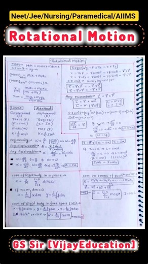 🔥Rotational Motion Class11Formula Sheet||GS Sir[VijayEducation]#shortfeed#shorts #nursing#neet#jee🔥🧠