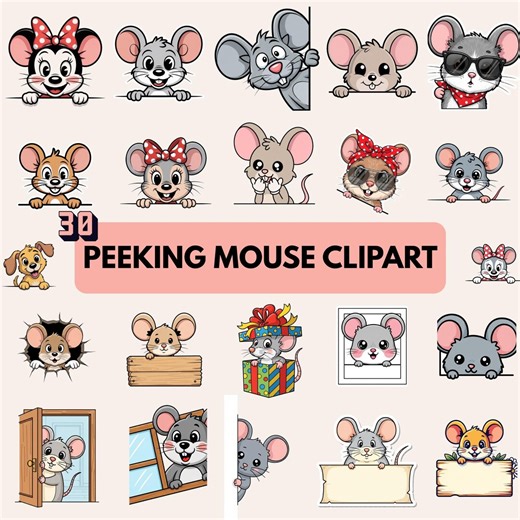 Peeking Mouse Clipart Bundle PNG, Cute Mouse PNG, Whimsical Mouse Art, Transparent Animal Clipart, Cricut Sublimation Download - Etsy