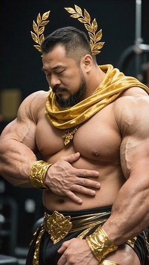 muscle god ⚜️⚜️⚜️#aivideo #bodybuilding #asianmusledaddyai
