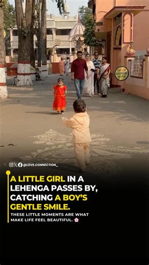 LOVE CONNECTION on Instagram: "A little girl in a lehenga passes by, and a young boy looks at her with a sweet, innocent smile. 📹:IG/ @neha_messi"