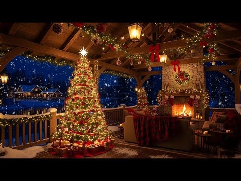 New Year’s Eve Ambience 🎉 Cozy Winter Cabin, Soft Jazz Music, Fireplace Sounds & Fireworks for Relax