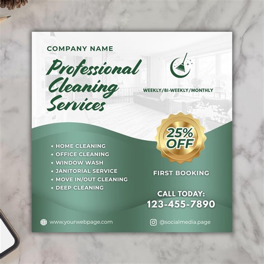 Cleaning Services Flyer Template, Professional Cleaner, Janitorial, Housekeeping Service Flyers Custom Design, Canva - Etsy