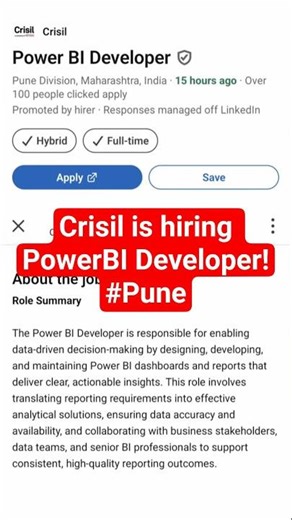 CRISIL Hiring Power BI Developer | Pune Jobs | Salary up to ₹18 LPA