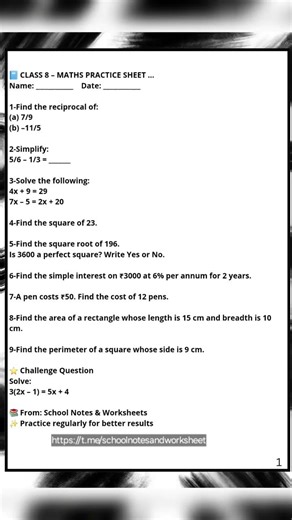Class 8th #practicesheet