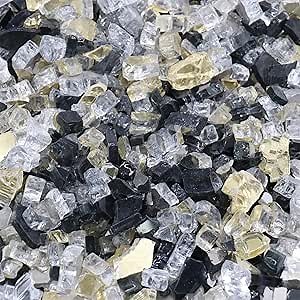 Fire Glass for Fire Pit - Gold Black Clear- 0.5 Inch 18 lbs - Reflective Tempered Glass Rocks for Natural or Propane Gas Fireplace or Fire Pit (0.5 Inch - Ref. Gold, Black, Clear, 18.00, Pounds)…