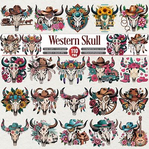 Western Skull Clipart Bundle Floral Cow Skull PNG Set - Etsy