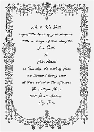 Antique Inspired Wedding Invitation Template, Victorian Border, Traditional Script (digital Download) - Etsy