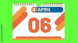 1 to 10, Months of April flipping pages time-lapse of desktop calendar on the Green screen