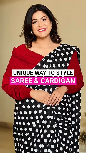 316K views · 4.7K reactions | Let’s change the way you wear a cardigan and saree…. Do try this and thank me later ❤️❤️ #saree #wintersaree #cardigan #sweatersaree ##sweater #sareelove #trendingreels | Jagisha Upadhyay | Facebook
