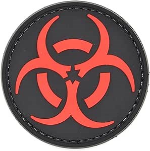Biohazard Zombie Symbol Round PVC Patch Removable Hook & Loop Tactical Gear Backpack Military Vest Hat Patches for Morale (Black/Red)
