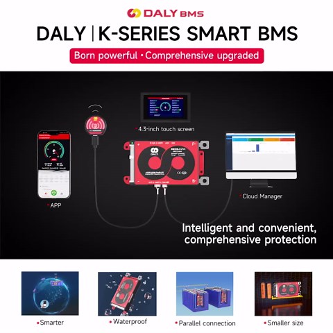 DALY Smart BMS 4S-16S 40A-500A with WiFi Module and CAN 485 Communication Protection Board for LifePO4 Lithium Battery Pack (Smart BMS 8S 24V，40A)
