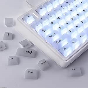 Clear Keycaps, White Custom Keycaps 75 Percent, 123 Keys Shine Through Transparent Jelly Cute Keycap, PC Material Cherry Profile Keyboard Key Cap Set for Cherry Gateron MX Mechanical Keyboard