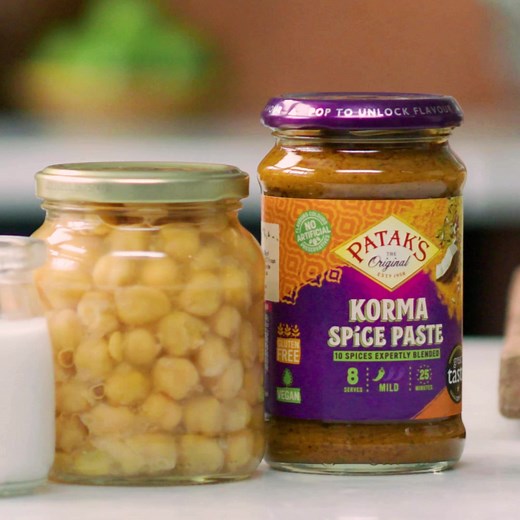 Have a go at Jamie Oliver's delicious, quick and easy Pumpkin & Chickpea Korma using Patak's Korma Paste. It's filled with aromatic spices including turmeric, fennel and cumin to give you a rich, creamy coconut curry packed with flavour. Tap for the full recipe. | Patak's Australia & New Zealand