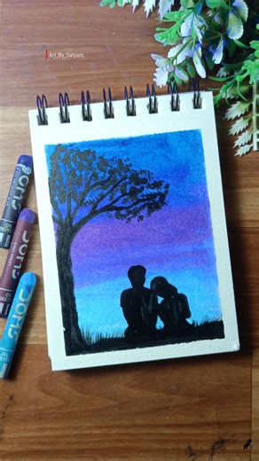 🥰Beautiful Couple Scenery Drawing | with oil pastel #art #drawing #oilpastel #shorts