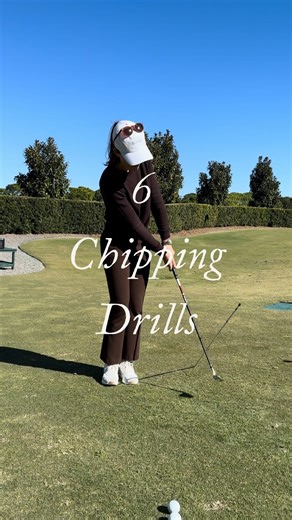 Nathalie Sheehan on Instagram: "6 easy chipping drills to change your game 1. Alignment stick wall for stopping that long follow through 2. Alignment stick ramp to make sure we are hitting down a bit 3. Alignment stick under the left arm to make sure you are turning 4. Alignment stick slightly behind back foot to make sure we don’t bottom out too early 5. Recoil drill for soft hands and arms 6. Right hand only drill to tap into your natural athleticism and promote rotation #womensgolf #golftips 