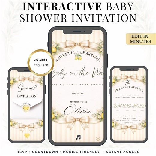 Lemon Baby Shower Invitation Animated | Main Squeeze Baby Shower Invite | Interactive Canva Website Invite | Editable RSVP Countdown Digital - Etsy