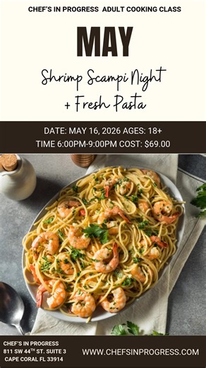 New year, new adult nights out at Chefs In Progress 🍷✨ Grab your bestie, your date, or come solo and cook with us—these are hands-on, flavor-packed classes where you’ll learn real chef techniques and leave with serious confidence (and a full belly). Upcoming Adult Classes: 🍫 Chocolate Mousse Molten Lava Cakes Silky mousse, warm gooey center—total “wow” dessert night. 🍋 Zesty Lemon Chicken Piccata with Fresh Pasta Bright lemon-butter sauce, capers, golden chicken, and fresh pasta made in-house