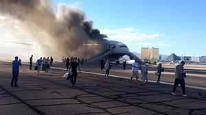 British Airways plane catches fire at Las Vegas airport