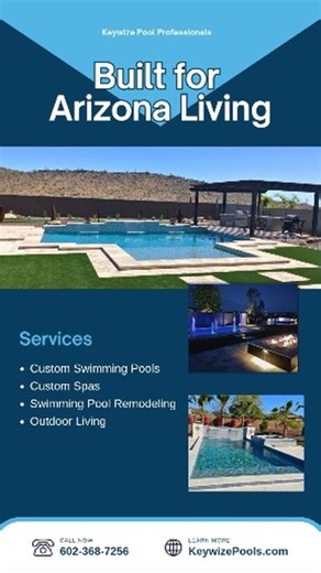 Keywize Pools on Instagram: "Built for Arizona Living At Keywize Pool Professionals, we design and build custom pools and outdoor living spaces that fit your lifestyle from modern pool builds and remodels to spas, water features, outdoor kitchens, fire features, turf, and full backyard transformations. Every project is tailored. Every detail is intentional. Built to enjoy year after year in Arizona. Call 602-368-7256 to start planning your custom pool and outdoor living space. #KeywizePools #Ari