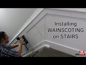 How To Layout, Cut And Install Wainscoting On Stairs #wainscoting #miter #bevel