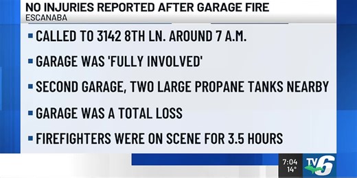 No injuries reported in Escanaba garage fire