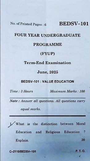 BEDSV 101 Value Education | IGNOU June 2025 Question Paper Solution #BEDSV101 #ValueEducation