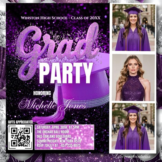 Editable Senior Graduation Invitation Flyer Template Purple, Graduation Magazine Invite for Her, College Grad DIY Evite Class of 2026 - Etsy