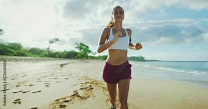 Woman Running on the Beach Stock Video