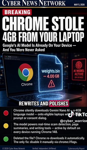 Google Chrome is silently downloading Gemini Nano — a full AI model — onto your device with zero consent. Here’s what it does, why it matters, and how to remove it for good. #GoogleChrome #Chrome #AI #gemininano