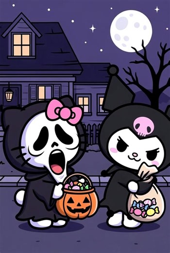 Hello Kitty x Kuromi x Ghostface #hellokitty #kuromi #ghostface #trickortreat #halloween