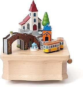 WOODERFUL LIFE Wooden Music Box Town Train 1064518 | Most Popular Design Wonderful Gift for Family from Sustainable Forest | Plays - The Spring/La Primavera (Op.8 No.1)