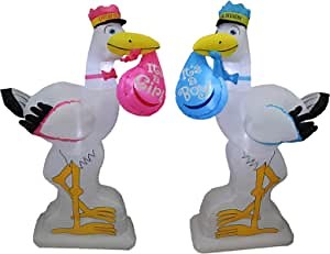 Two Baby Shower Party Decorations Bundle, Includes 6 Foot Tall Inflatable Pink Stork It's a Girl, and 6 Foot Tall Inflatable Blue Stork It's a Boy Special Delivery Blowup with LED Lights Party Décor